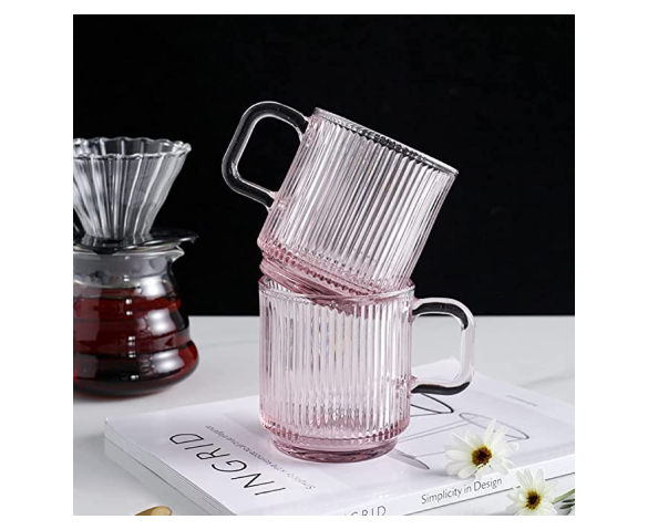Pink Glass Coffee Mug with Cherry Blossom Sakura Spoon